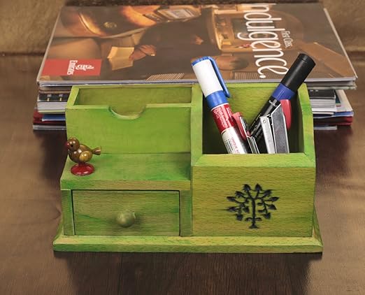 Wooden Multipurpose Table Organiser With Tree Carving - ArtyCraftz.com