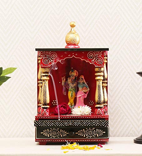 Wooden Red Pooja Mandir Without Door-ArtyCraftz.com