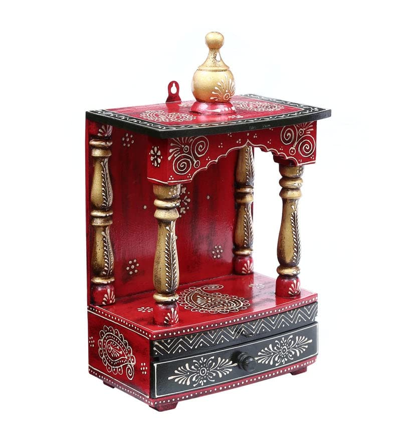 Wooden Red Pooja Mandir Without Door-ArtyCraftz.com
