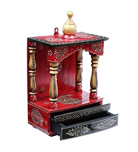 Wooden Red Pooja Mandir Without Door-ArtyCraftz.com