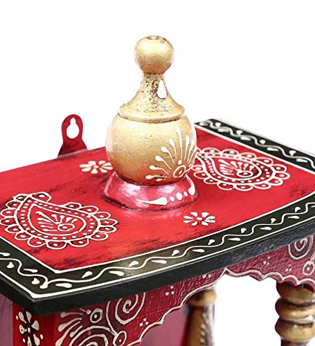 Wooden Red Pooja Mandir Without Door-ArtyCraftz.com