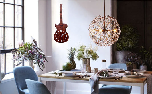Wooden Romantic Guitar Shape Wall Clock-ArtyCraftz.com