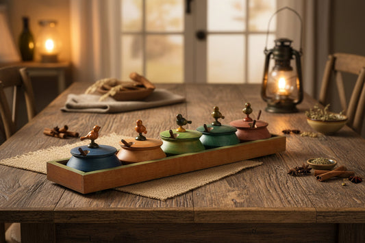 Wooden Spice Box Set with 5 Jars and Spoon-ArtyCraftz.com