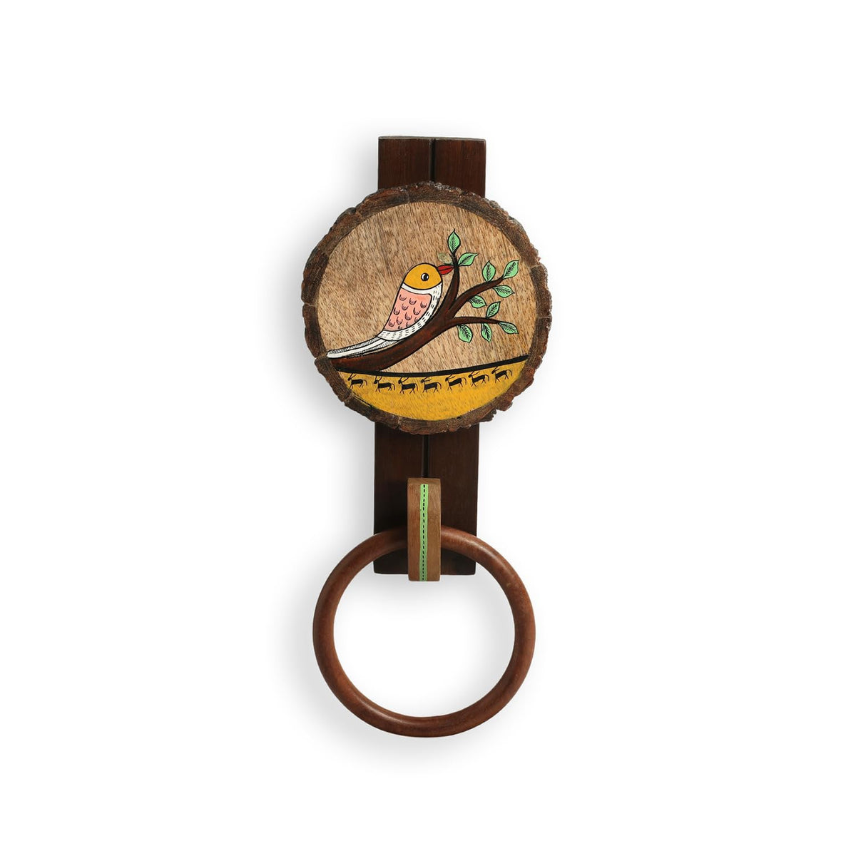 Wooden Wall Mounted Towel Holder with Hand-Painted Bird and Tree Design-artycraftz.com