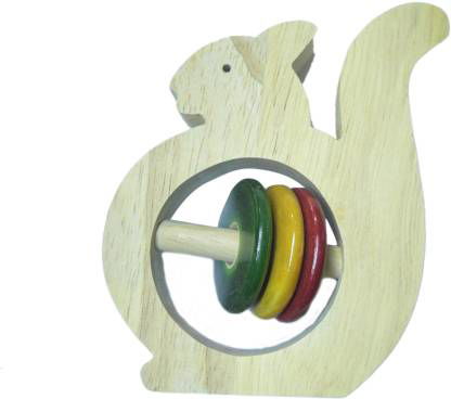 Wooden baby Rattle Squirrel Shape - Non Toxic Infants musical Toy - Channapatna Toys Rattle  (Multicolor) - ArtyCraftz.com