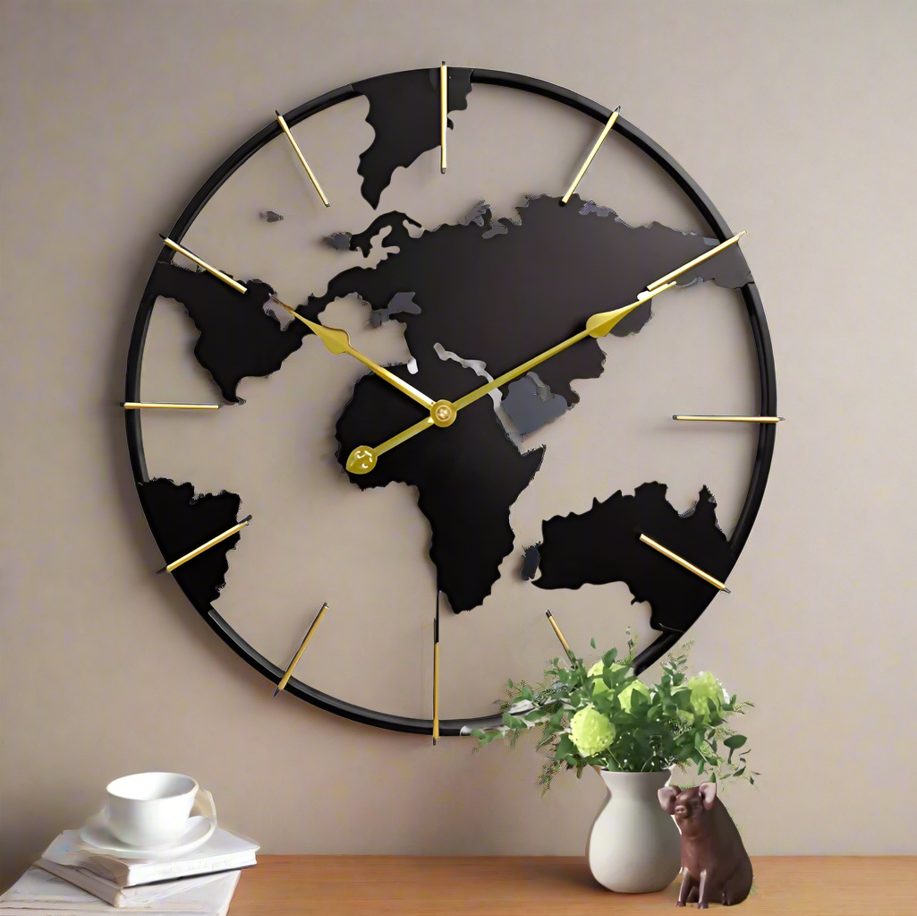 World Map Iron Wall Clock-ArtyCraftz.com