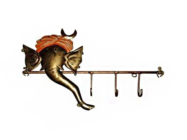 Handmade Metal Ganesha Key Hanger 3 Hooks for Home Decor and Gifting