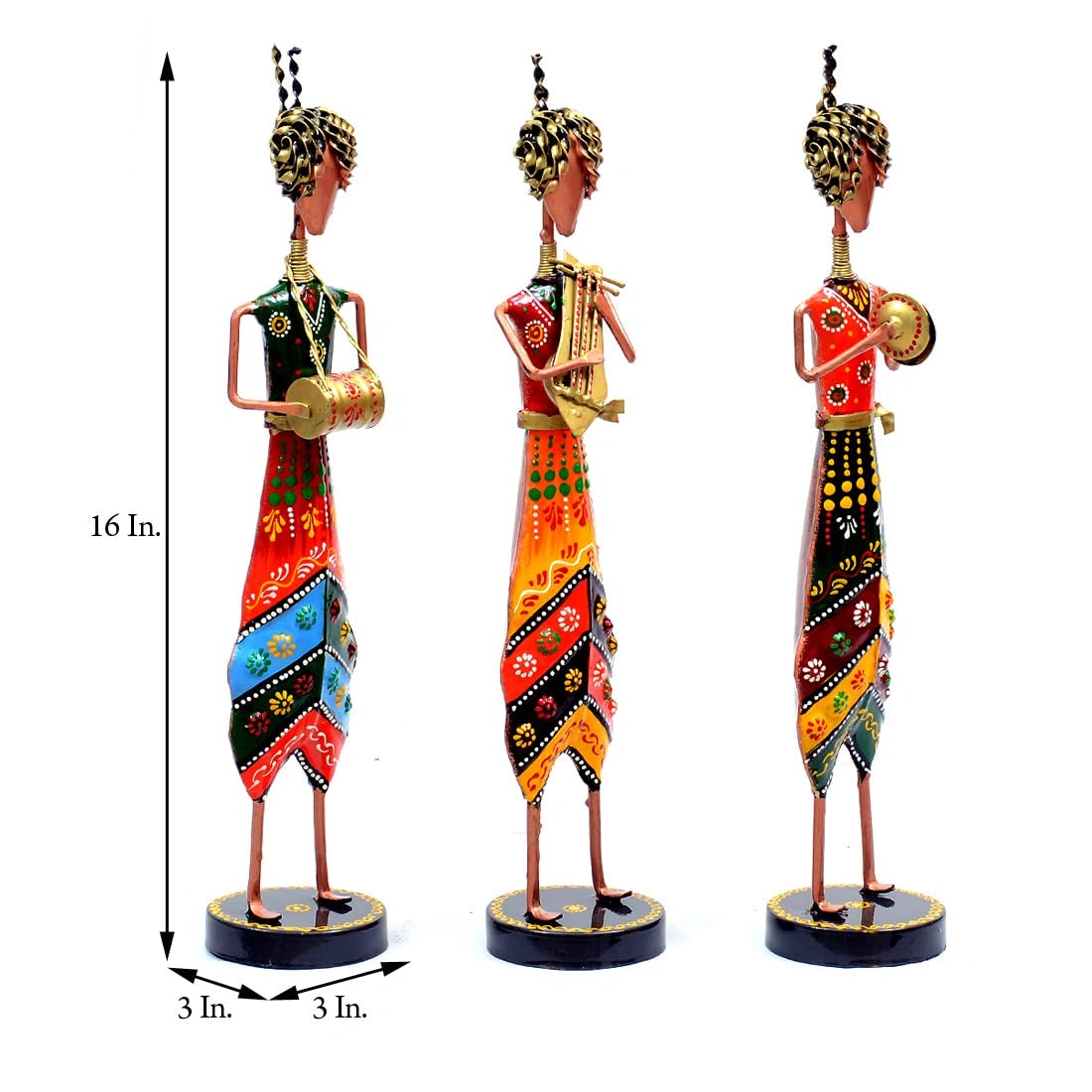 Wrought Iron Hand Painted Musician Showpieces Figurine Statue for Home Decor (Set of 3) (16 Inches) - ArtyCraftz.com