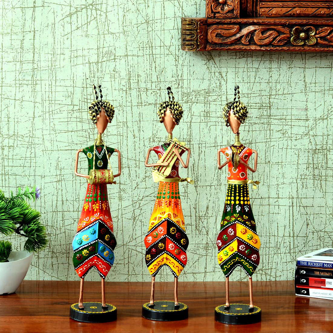 Wrought Iron Hand Painted Musician Showpieces Figurine Statue for Home Decor (Set of 3) (16 Inches) - ArtyCraftz.com