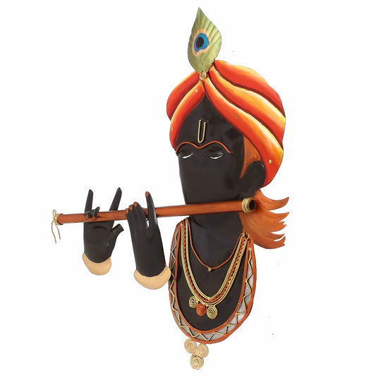 Wrought Iron Krishna Playing Flute Wall Art-ArtyCraftz.com