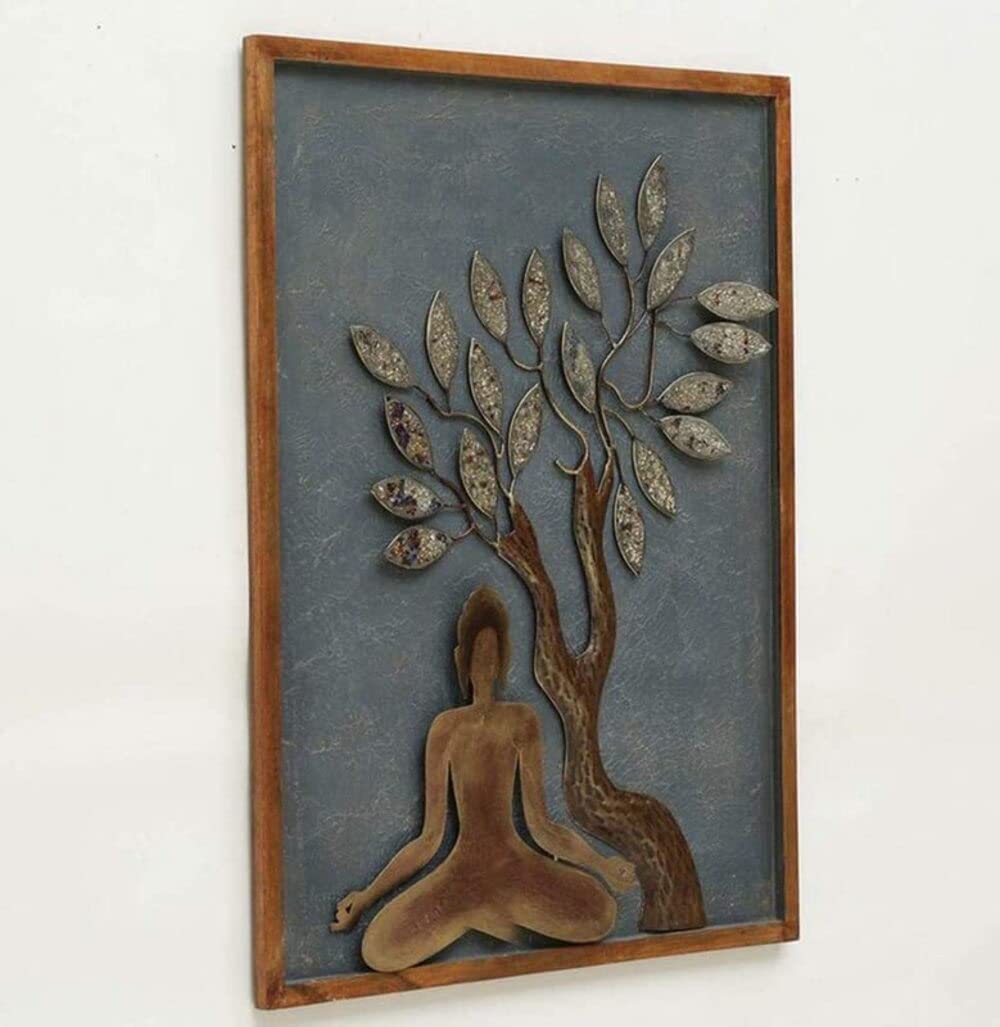 Wrought Iron Meditation Buddha Tree of Life Wall Art-ArtyCraftz.com