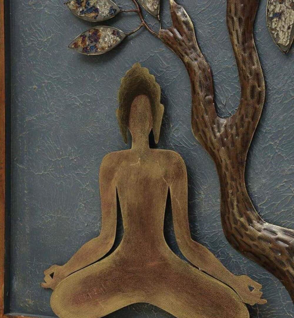 Wrought Iron Meditation Buddha Tree of Life Wall Art-ArtyCraftz.com