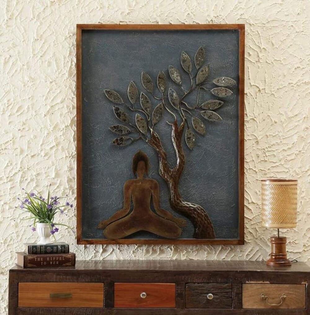 Wrought Iron Meditation Buddha Tree of Life Wall Art-ArtyCraftz.com