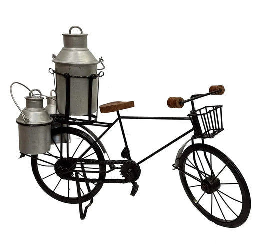 Wrought Iron Milk Man Cycle Showpiece with Milk Cans