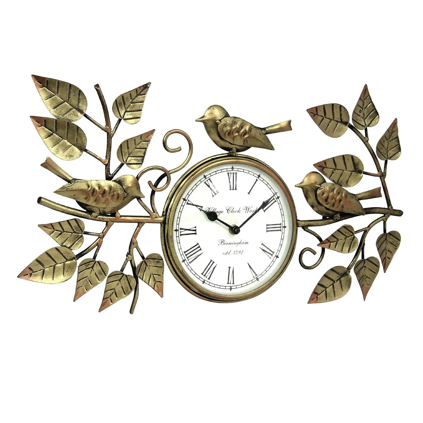 Wrought iron bird and leaf decorative wall clock 48 cm-ArtyCraftz.com