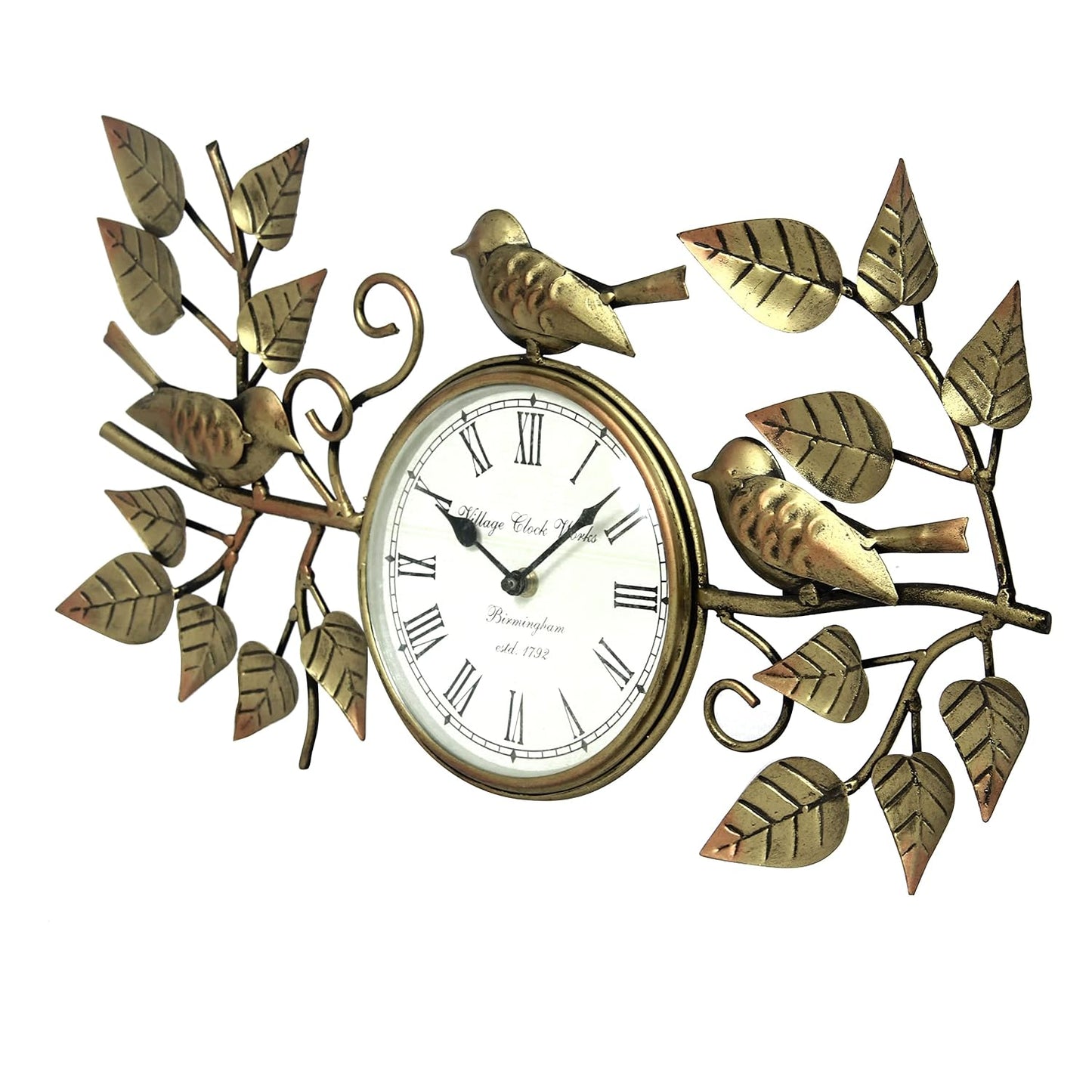 Wrought iron bird and leaf decorative wall clock 48 cm-ArtyCraftz.com