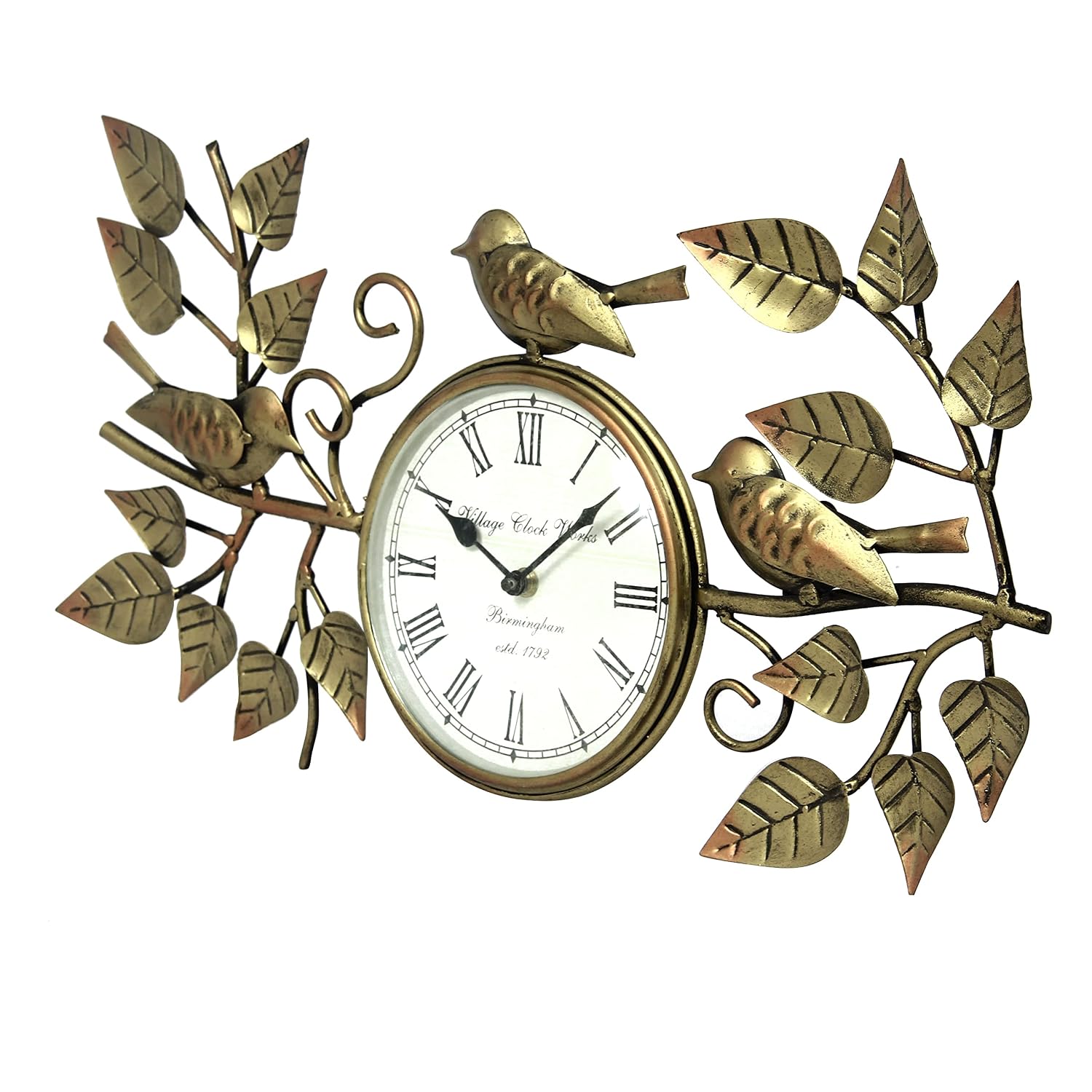 Wrought iron bird and leaf decorative wall clock 48 cm-ArtyCraftz.com