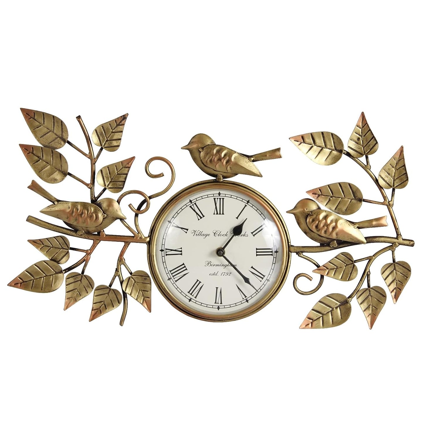 Wrought iron bird and leaf decorative wall clock 48 cm-ArtyCraftz.com