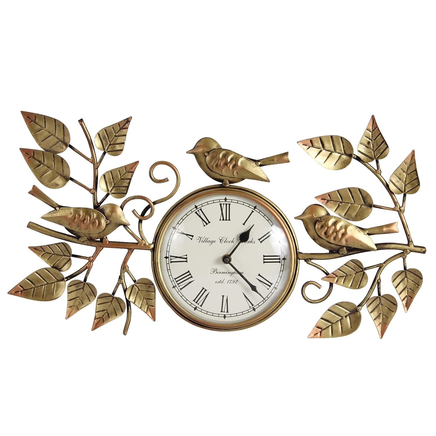 Wrought iron bird and leaf decorative wall clock 48 cm-ArtyCraftz.com