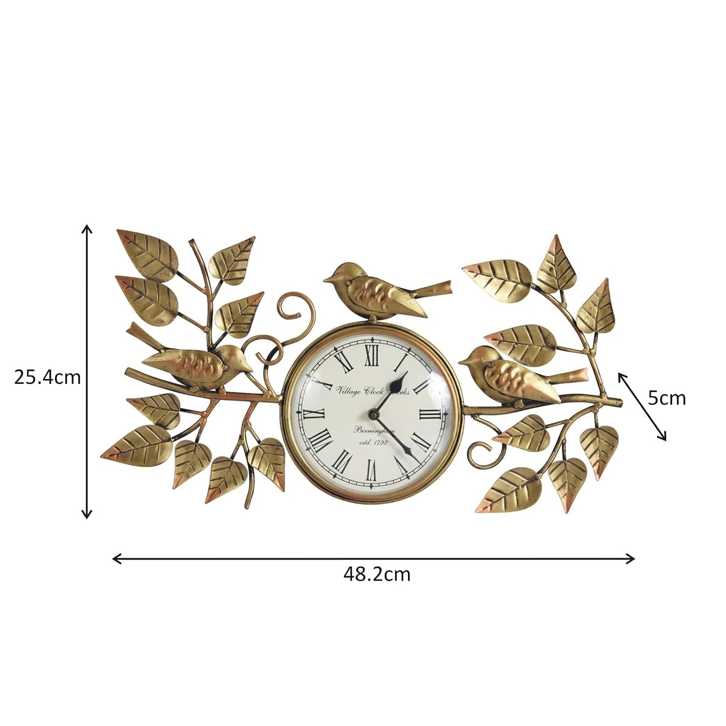 Wrought iron bird and leaf decorative wall clock 48 cm-ArtyCraftz.com