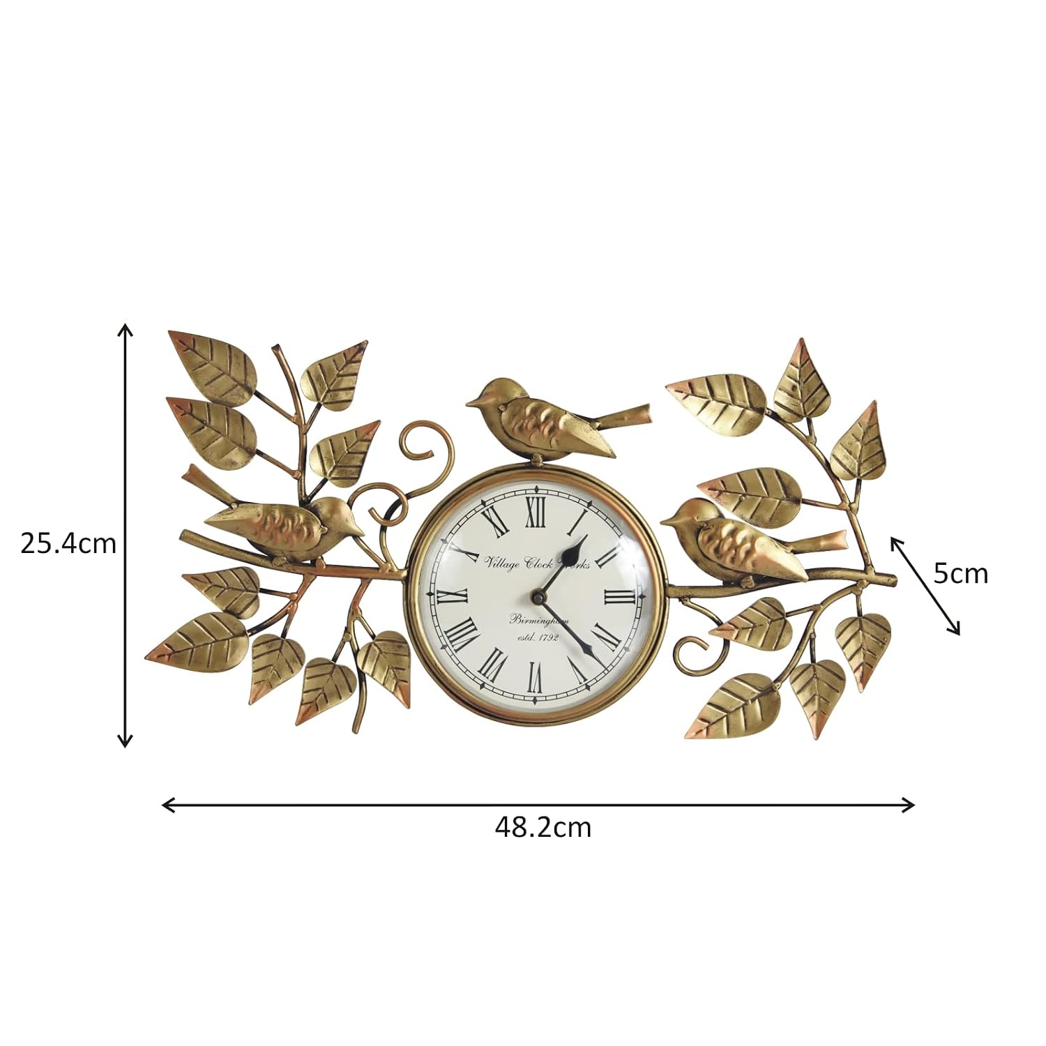 Wrought iron bird and leaf decorative wall clock 48 cm-ArtyCraftz.com