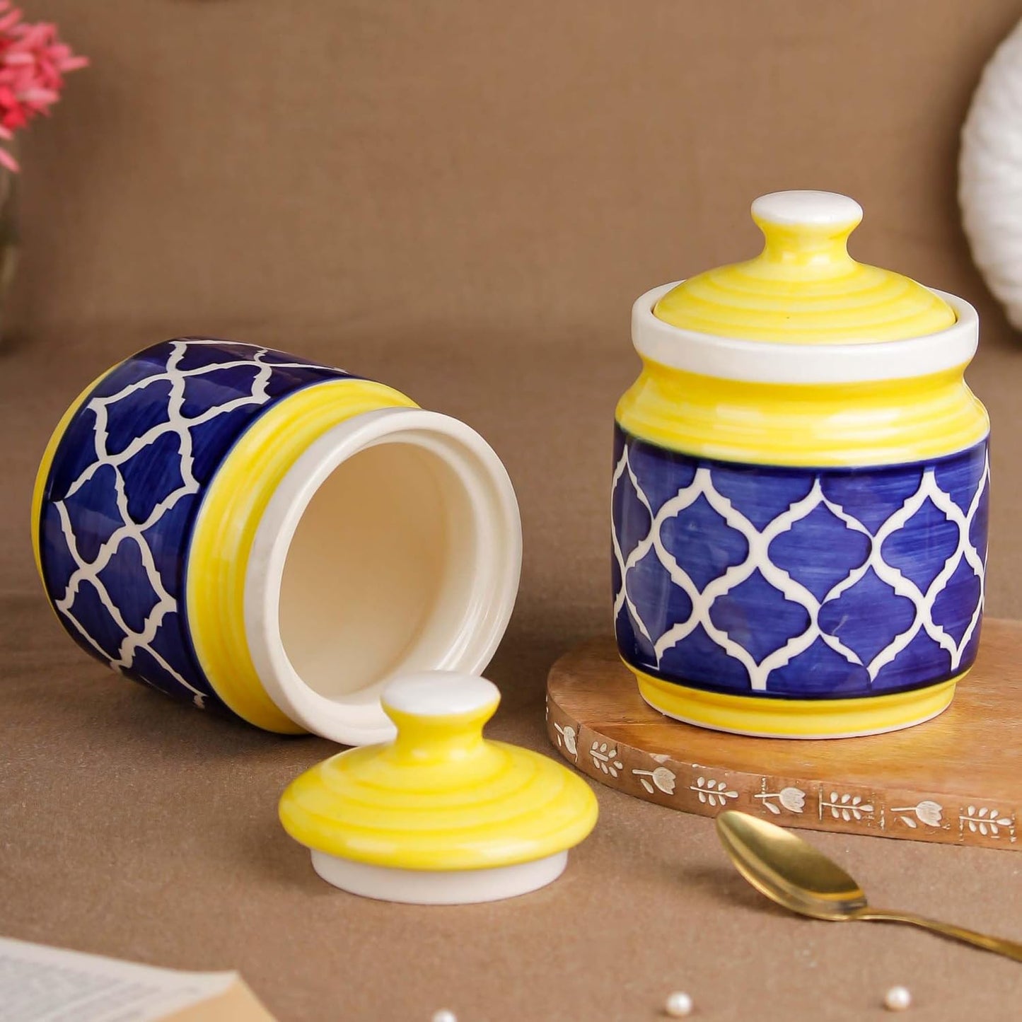 Yellow & Blue Moroccan Ceramic Jars-ArtyCraftz.com