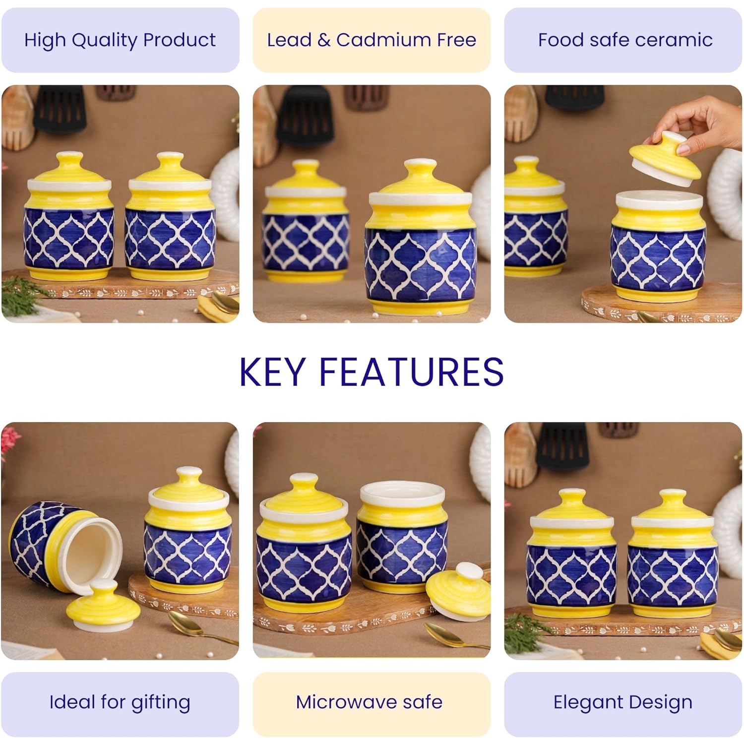 Yellow & Blue Moroccan Ceramic Jars-ArtyCraftz.com