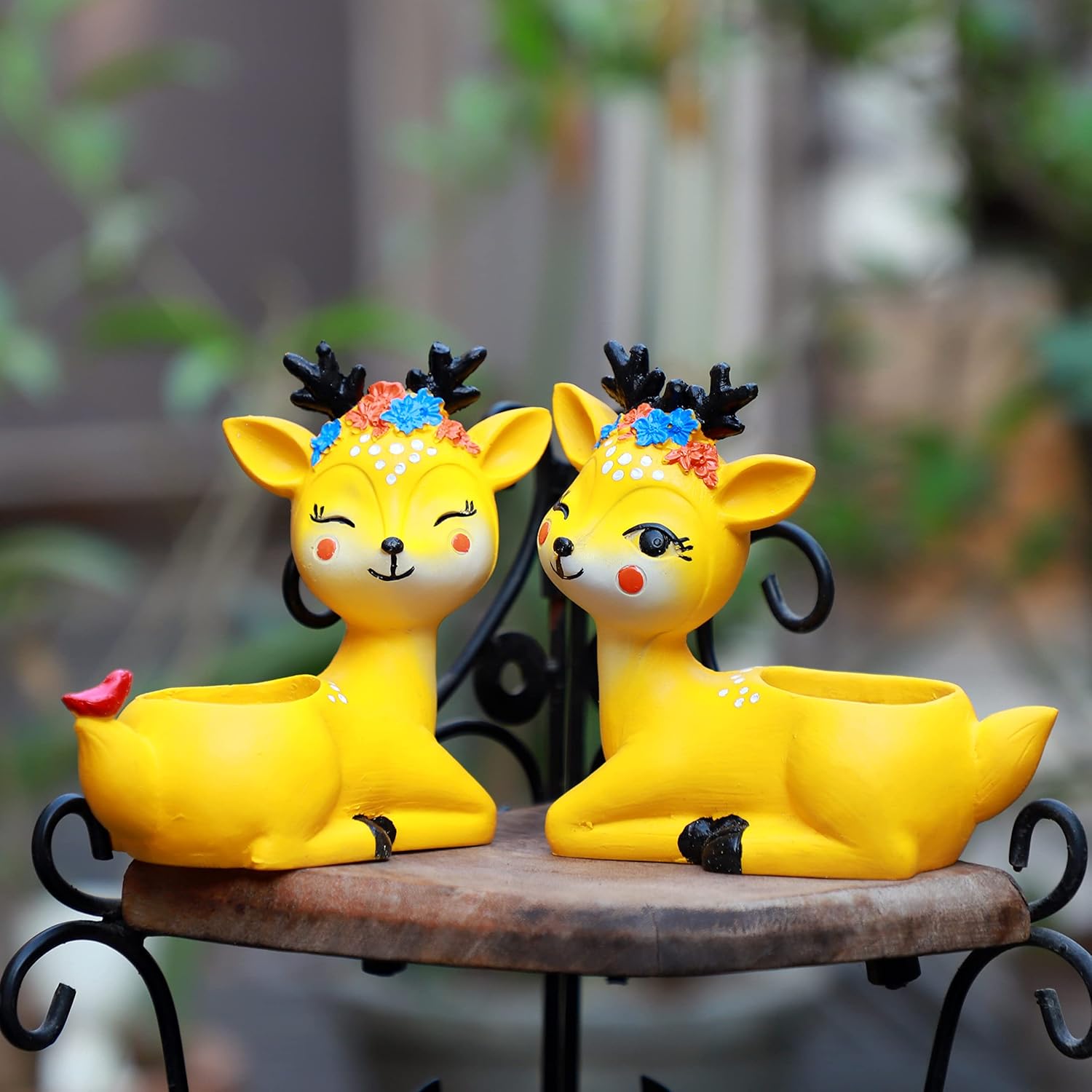 Yellow Resin Deer Planters-ArtyCraftz.com