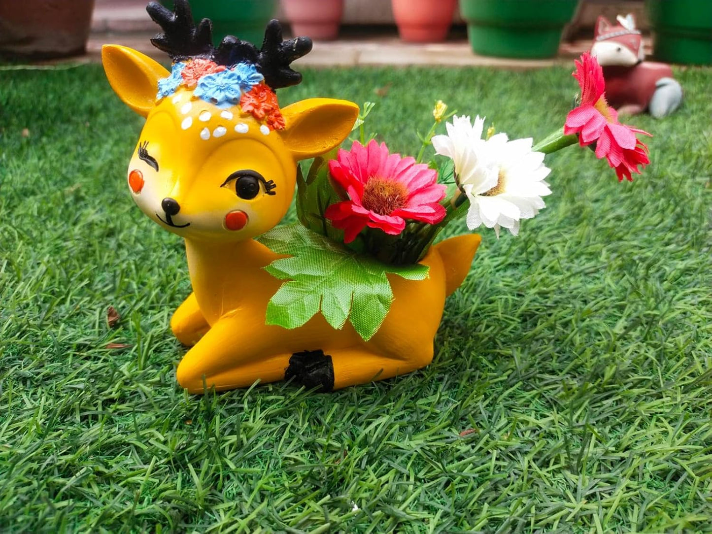 Yellow Resin Deer Planters-ArtyCraftz.com