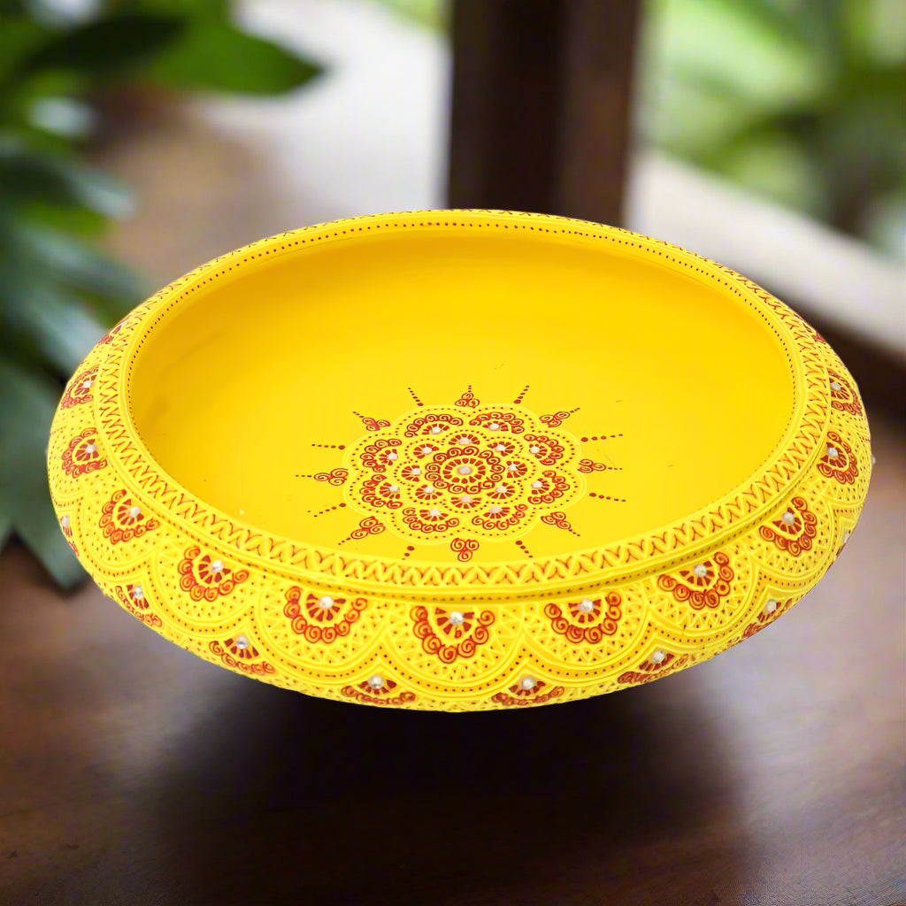 Yellow Terracotta Urli with Golden Floral Motifs-ArtyCraftz.com