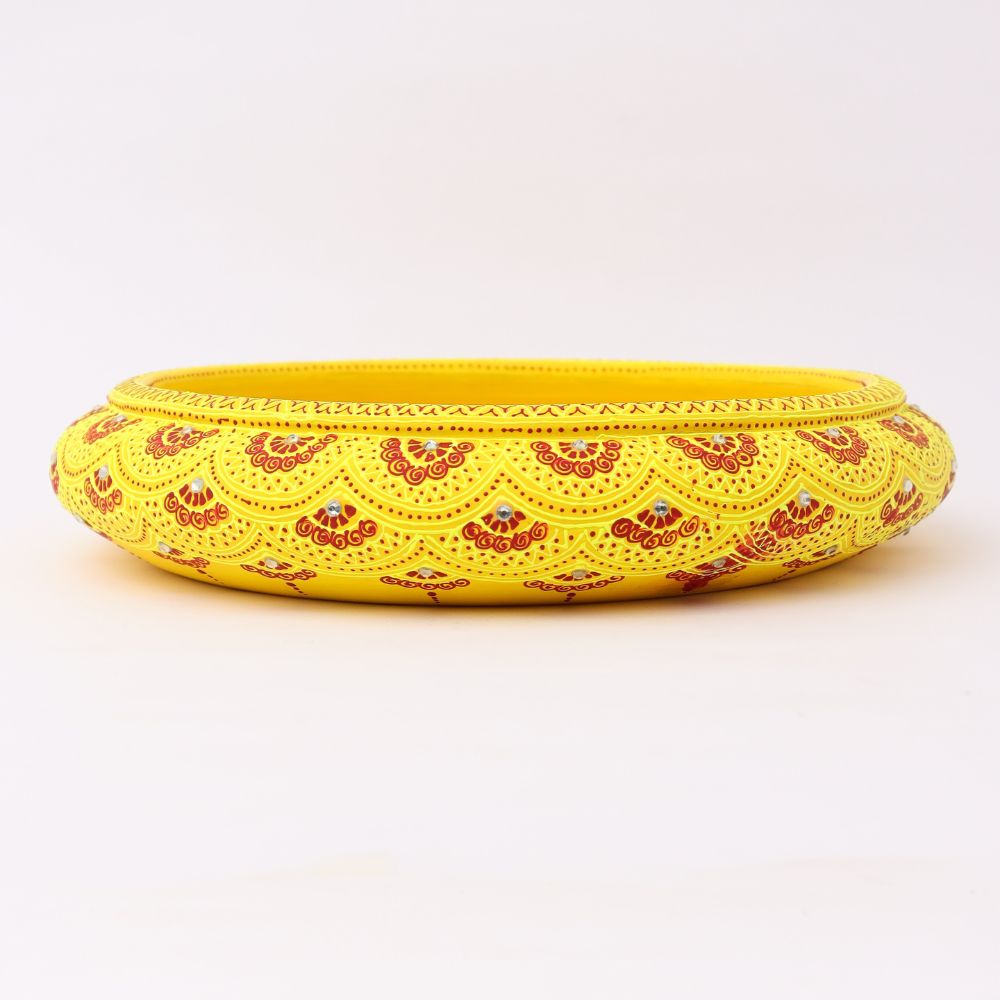 Yellow Terracotta Urli with Golden Floral Motifs-ArtyCraftz.com