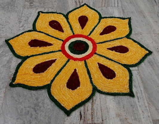 Yellow and Green Flower Desigan Rangoli Mat - ArtyCraftz.com