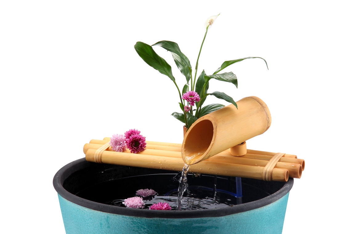 Zen Bamboo Tabletop Water Fountain with Planter-ArtyCraftz.com