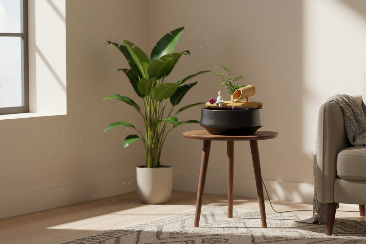 Zen Bamboo Tabletop Water Fountain with Planter-ArtyCraftz.com