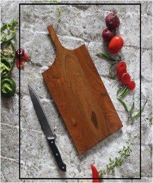 Acacia Wood Rectangular Chopping With Handle - ArtyCraftz