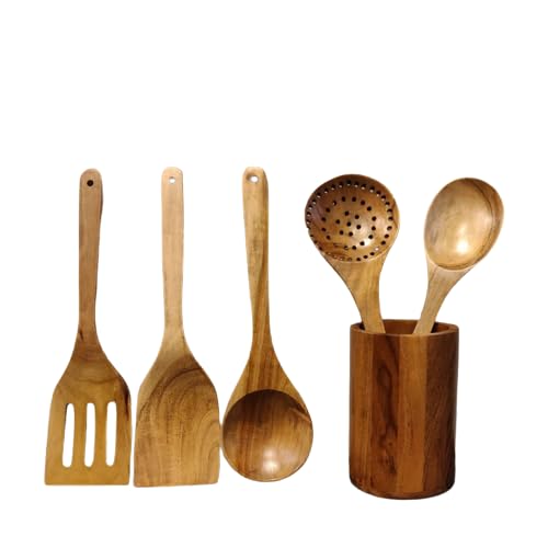 Acacia Wooden Spoons Set With Holder - ArtyCraftz
