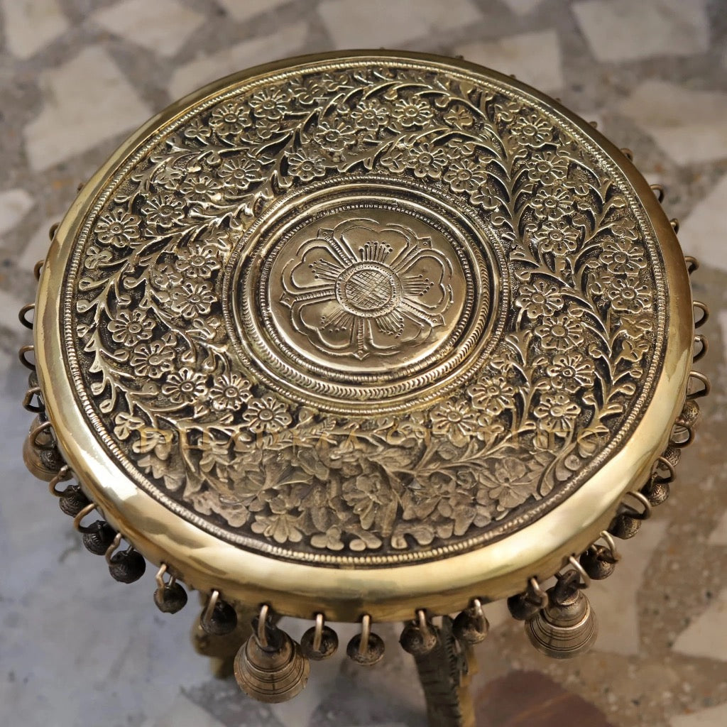 Brass Chowki with Smooth Golden Finish (Height:11.5 Inches)