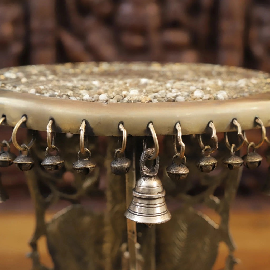 Brass Chowki with Smooth Golden Finish (Height:11.5 Inches)