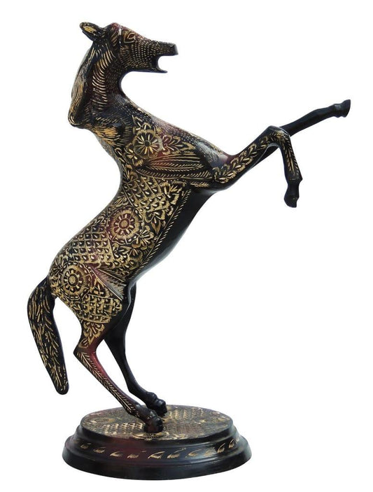 Brass Jumping Horse Statue Red and Black