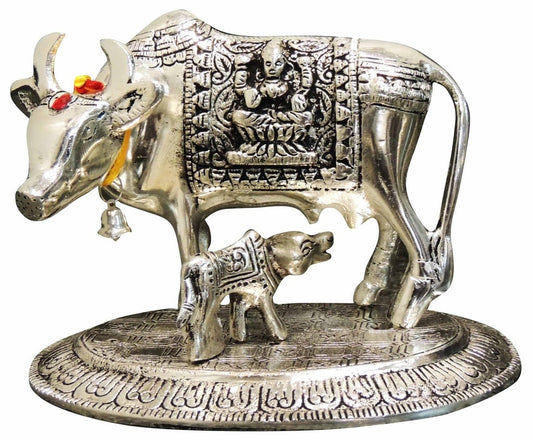Aluminium Cow and Calf Statue- 6.5 Inch Traditional Decorative Showpiece