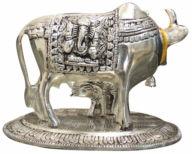 Aluminium Cow and Calf Statue- 6.5 Inch Traditional Decorative Showpiece
