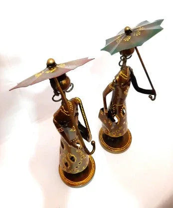 Handcrafted Metal Umbrella Lady for Showpiece