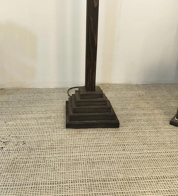Babel Wooden Floor Lamp with Brown Base and Beige Fabric Lampshade - ArtyCraftz.com