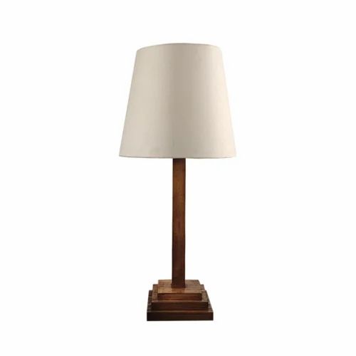 Babel Wooden Table Lamp with Brown Base and Premium White Fabric Lampshade