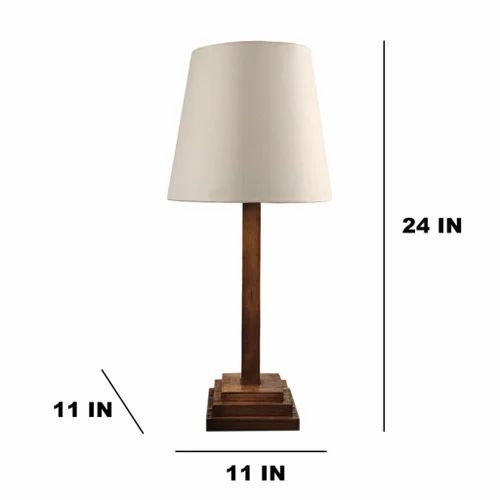 Babel Wooden Table Lamp with Brown Base and Premium White Fabric Lampshade