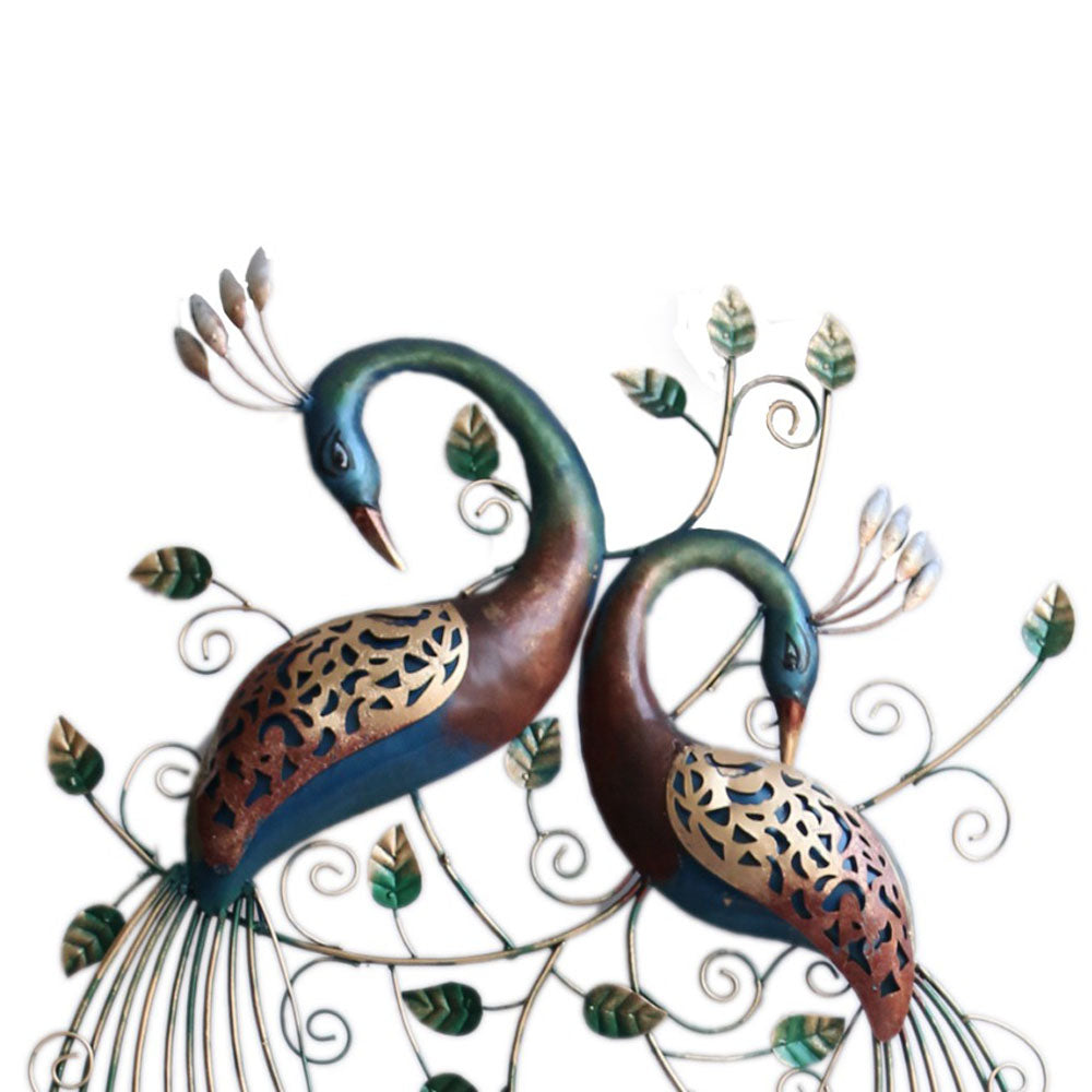 Metal Couple Peacock with leaf Wall Art