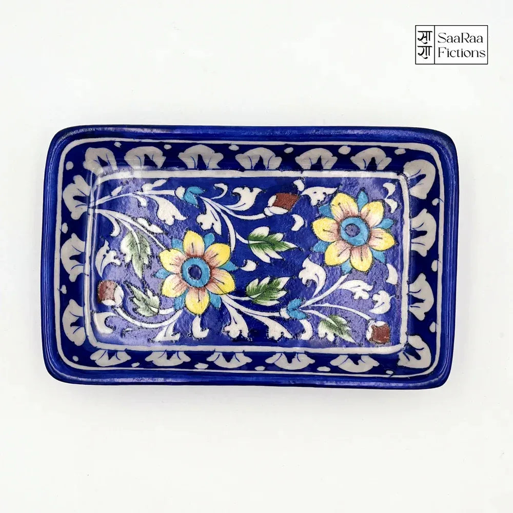 Handcrafted Blue Pottery Tray Top View