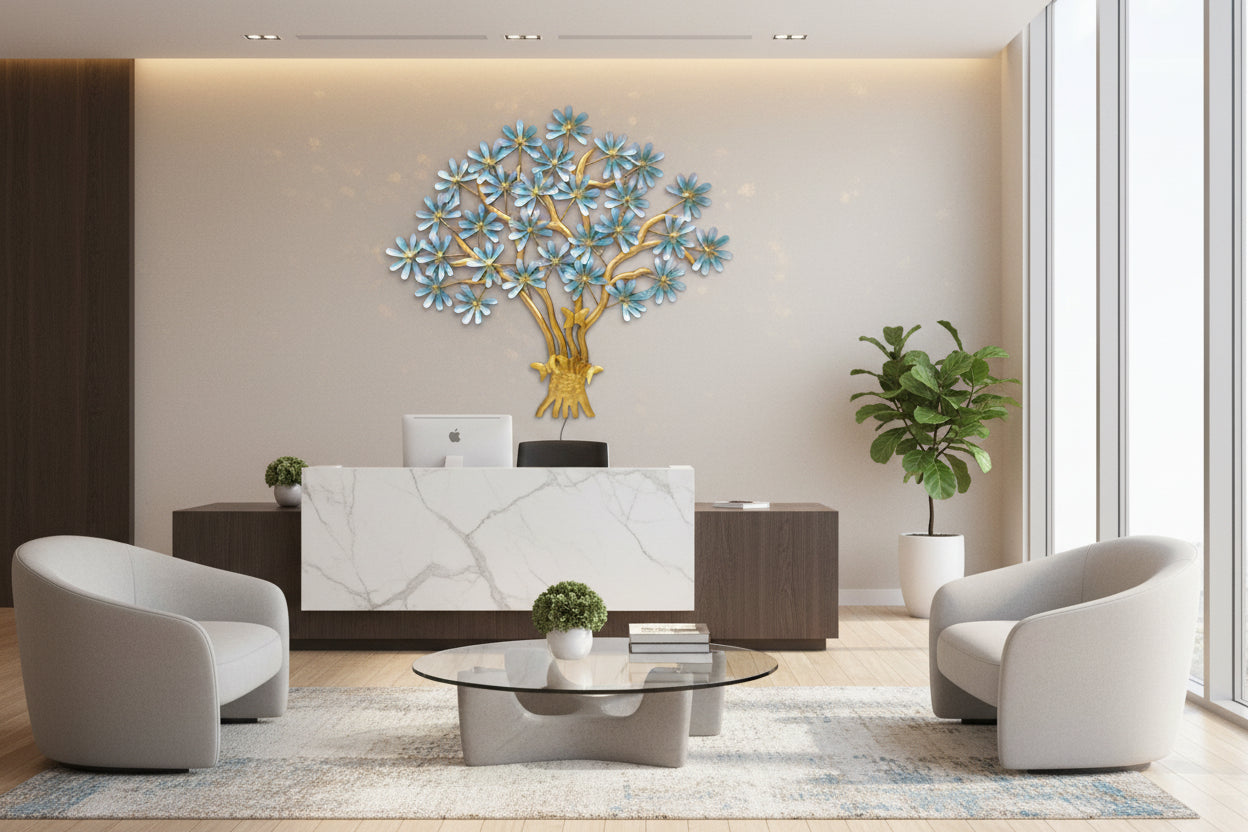 Blue Flower Tree LED Metal Wall Art-ArtyCraftz.com
