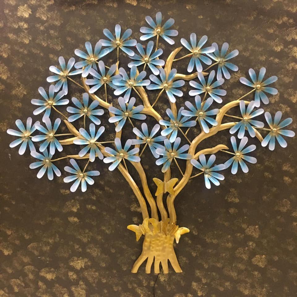 Blue Flower Tree LED Metal Wall Art-ArtyCraftz.com