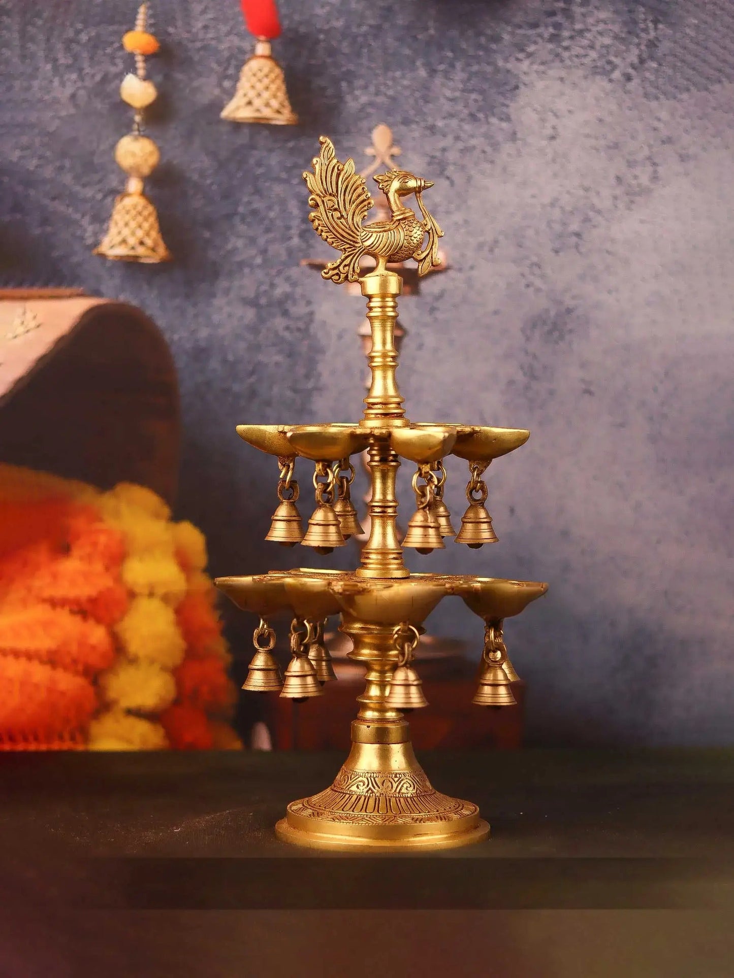 Brass Annanpakshi Vilakku with Multi Layer Bells - ArtyCraftz